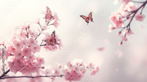Wallpaper Mural Pink Cherry Blossoms Butterflies Spring Floral Art Print Torontodigital.ca