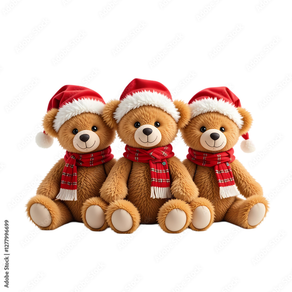 Christmas Teddy Bears: Plush Toys, Holiday Gifts isolated on transparent background Christmas Teddy Bears: Plush Toys, Holiday Gifts isolated on transparent background