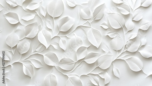 White paper leaves pattern, wall decor, textured background, craft design