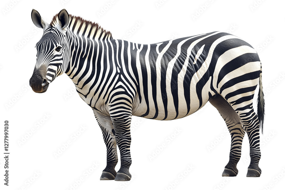 Obraz premium Striking black and white zebra standing elegantly, showcasing its unique stripes in a serene, minimalist environment