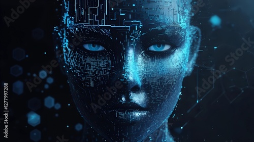 Futuristic Humanoid Face with Technological Details