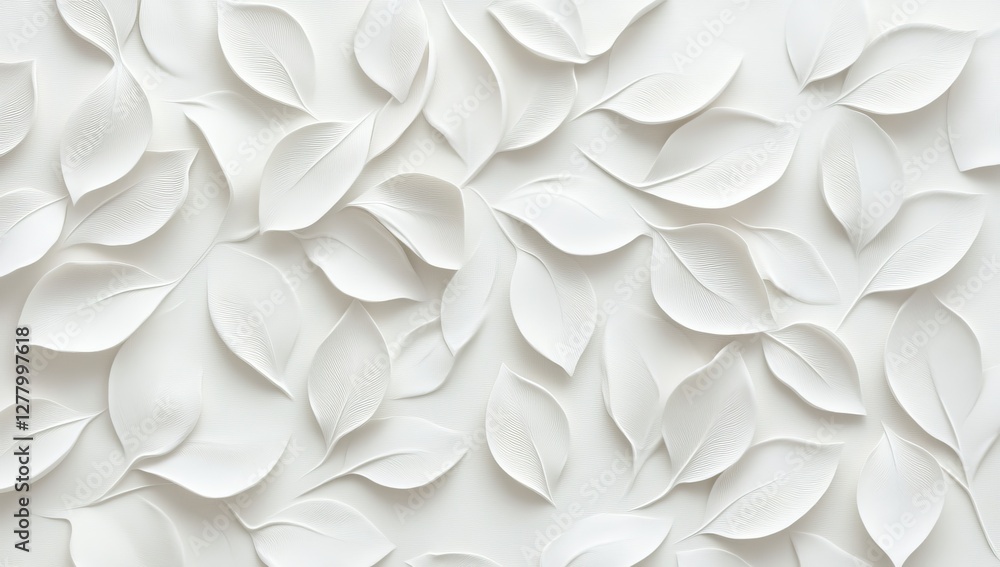 White leaf pattern wall texture background design White leaf pattern wall texture background design