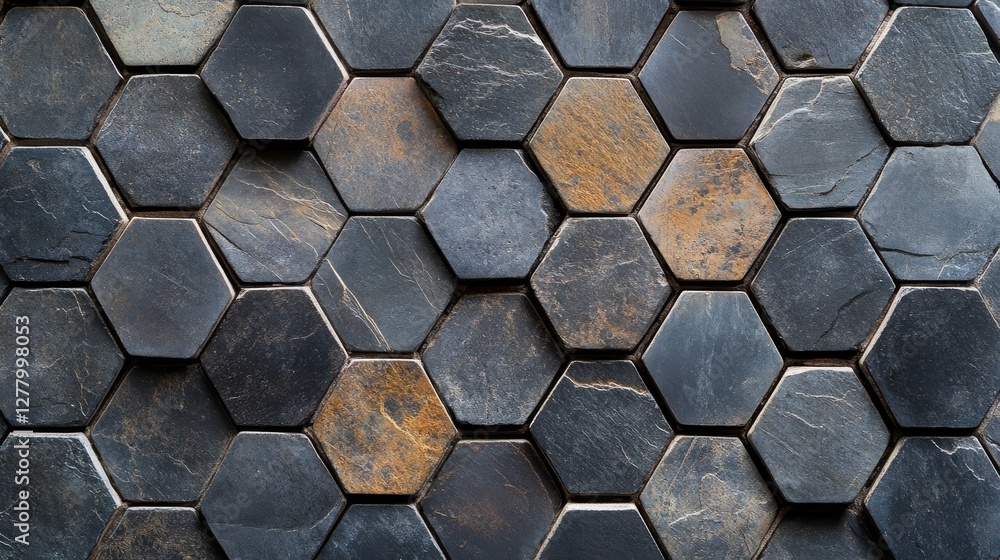 A Close Up View of Hexagonal Stone Tile Surface A Close Up View of Hexagonal Stone Tile Surface
