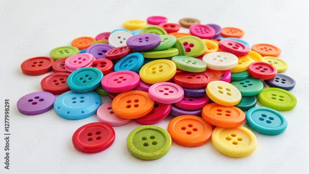 Colorful Buttons Pile on White Background Colorful Buttons Pile on White Background