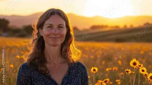 Stunning Sunset Over Golden Field: Wildflowers Dancing in the Breeze - Nature Photography