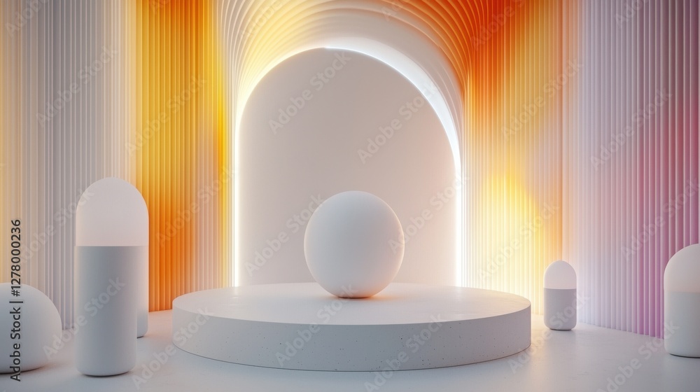Minimalist Abstract 3D White Geometric Shapes Podium Display Background Minimalist Abstract 3D White Geometric Shapes Podium Display Background