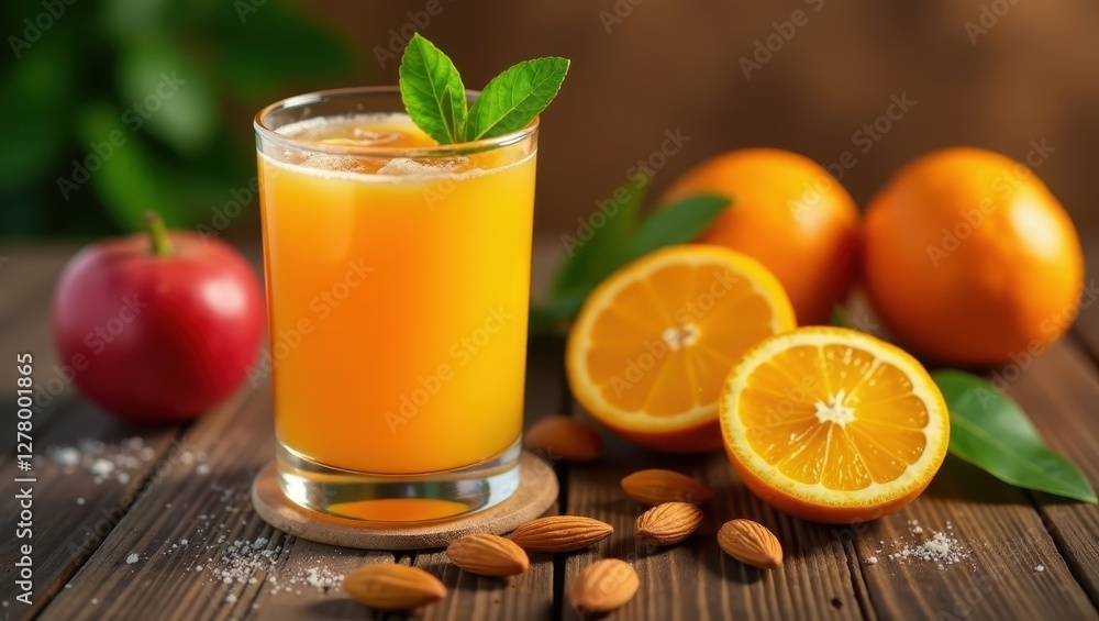 Fototapeta premium Refreshing Citrus Juice with Almonds and a Hint of Mint