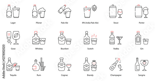 Vector Icons Set - Tequila, Pilsner, Whiskey, Pale Ale