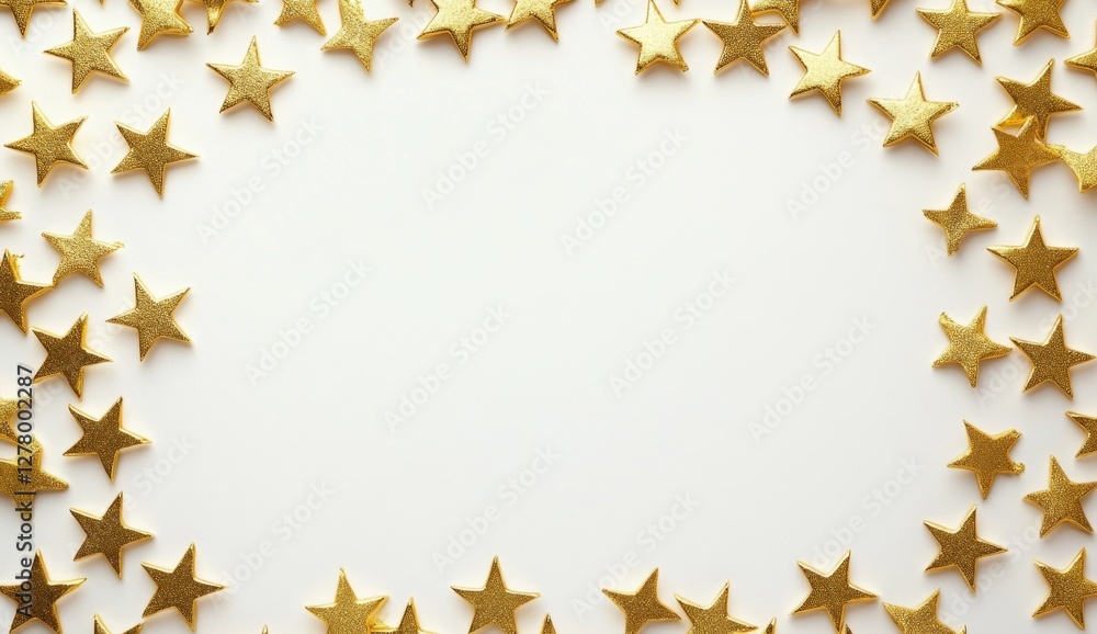 Golden stars border, white background, holiday, frame, design Golden stars border, white background, holiday, frame, design