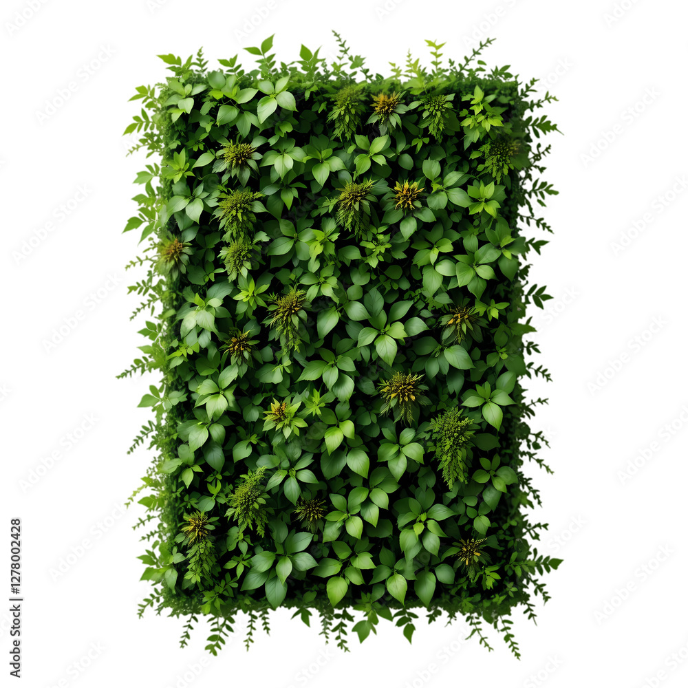 Naklejka premium Artificial Green Wall Panel - Realistic Faux Ivy isolated on transparent background