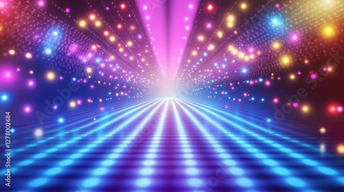 Vibrant disco party background with colorful lights and patterns for events and celebrations