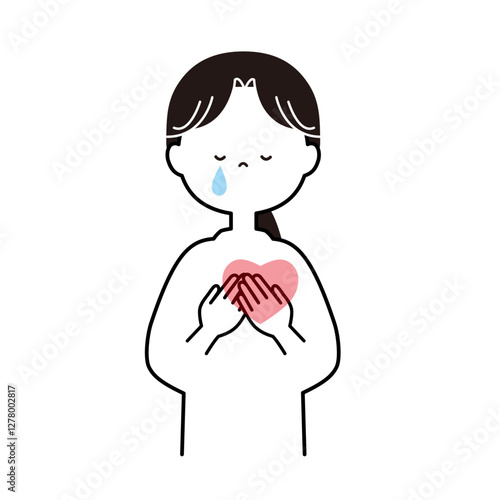 心が傷ついて泣いている女性　上半身