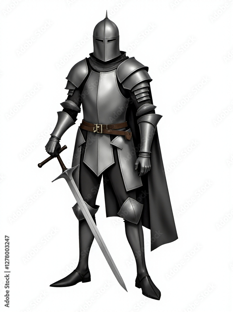 A detailed illustration of a medieval knight in full armor, standing confidently with a sword. A detailed illustration of a medieval knight in full armor, standing confidently with a sword.
