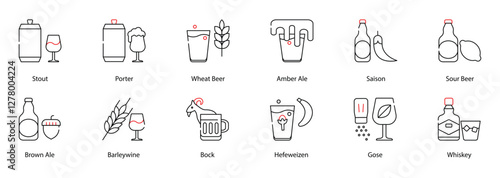 Vector Icons Set - Stout, Porter, Wheat Beer, Amber Ale, Saison, Sour Beer