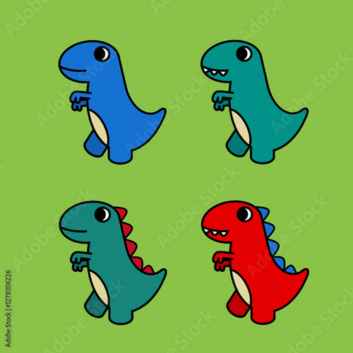 set of funny cartoon dinosaurs