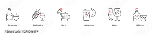 Vector Icons Set - Brown Ale, Barleywine, Bock, Hefeweizen, Gose, Whiskey