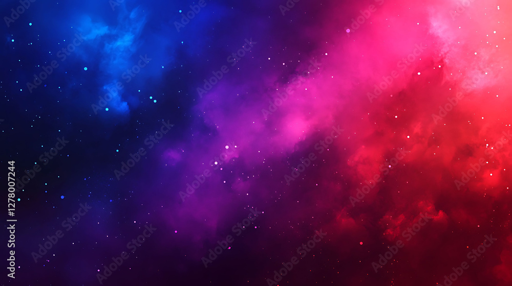 Naklejka premium Cosmic Nebula Red Blue Hues Starry Night