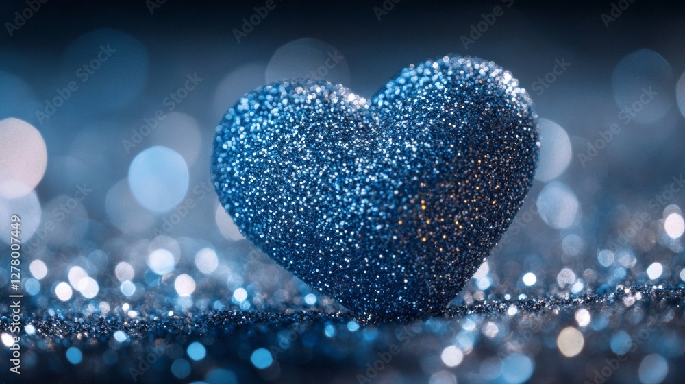 Obraz premium Sparkling Blue Glitter Heart Romantic Valentine's Day Decoration