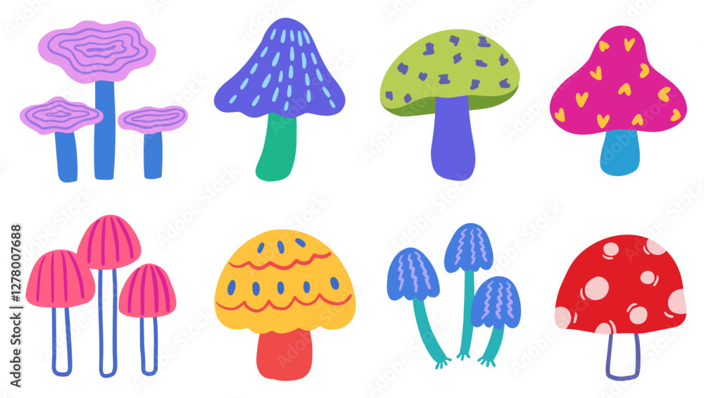 set of colorful mushrooms illustration set set of colorful mushrooms illustration set