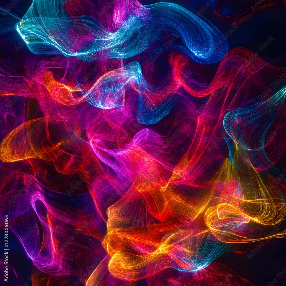 Fototapeta premium Abstract Colorful Smoke: A mesmerizing display of vibrant and swirling smoke patterns, painted with a rich palette of colors including electric blue, fiery red, and sunny yellow.
