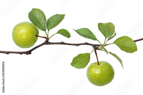Wallpaper Mural Juicy Green Plums Hanging on a Branch, Fresh from the Orchard, Ready to be Picked, Summer Fruits, Vibrant Green, Natural Light Photography, Close-up Shot of Ripe Plums, Delicious and Sweet Plums,      Torontodigital.ca