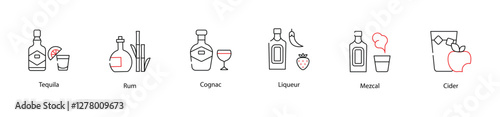 Vector Icons Set - Cognac, Liqueur, Cider