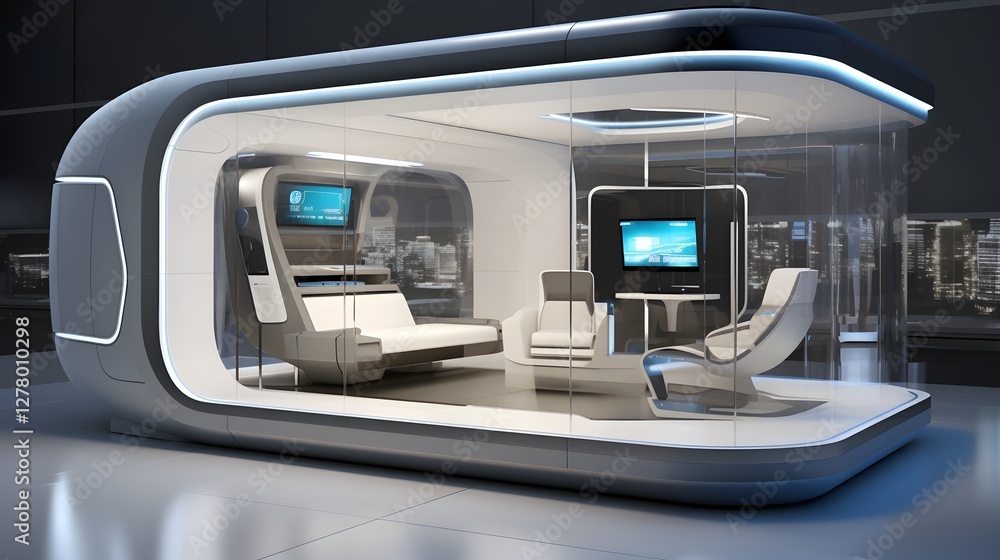 Futuristic AI powered virtual reality study pod with advanced features designed for innovative educational and training experiences Futuristic AI powered virtual reality study pod with advanced features designed for innovative educational and training experiences
