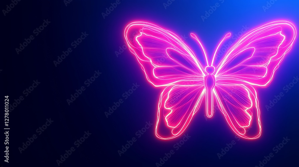 Fototapeta premium Neon Pink Butterfly Glowing Dark Background
