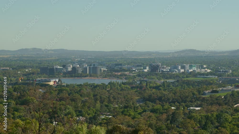 A scenic view of Canberra’s city center, with Lake Burley Griffin in the foreground and high-rise buildings highlighting the urban development of Australia’s capital. A scenic view of Canberra’s city center, with Lake Burley Griffin in the foreground and high-rise buildings highlighting the urban development of Australia’s capital.