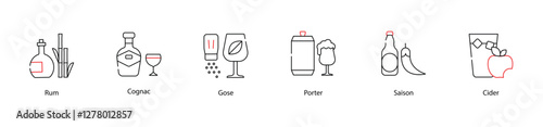 Vector Icons Set - Rum, Cognac, Gose, Porter, Saison, Cider