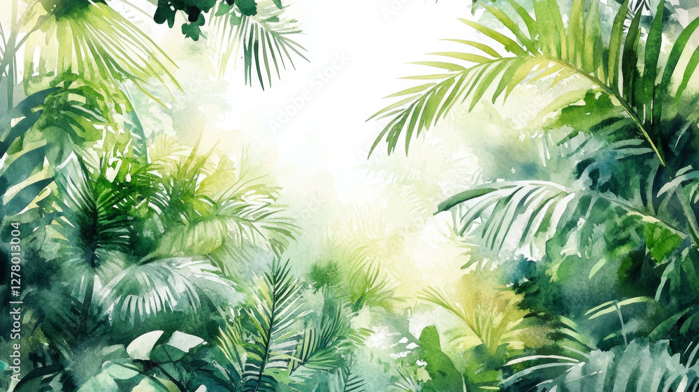 Obraz premium lush green painted illustration shows realistic boho style watercolor