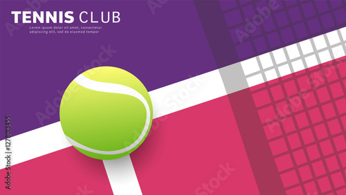 Tennis symbol Pink-purple tone with tennis racket and tennis ball on tennis court background, Illustrations for use in online sporting events , Illustration Vector EPS 10