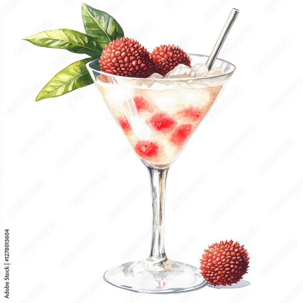Refreshing lychee cocktail illustration makes you feel happy and thirst quenching Refreshing lychee cocktail illustration makes you feel happy and thirst quenching