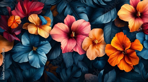 Wallpaper Mural Flowers of various colors bloom among deep colored leaves Torontodigital.ca