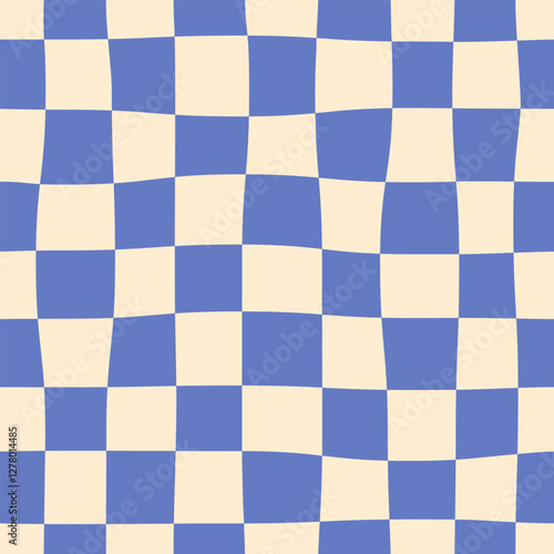 Seamless abstract monochrome checkerboard pattern on light background, blue checkered pattern, simple hand drawn illustration, flat style	