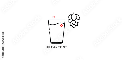 India Pale Ale Vector Icon - Hoppy and Bitter IPA Craft Beer Glass