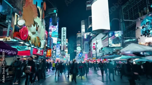 Wallpaper Mural Dynamic urban landscape at night with vibrant lights and busy crowds in a metropolitan city Torontodigital.ca