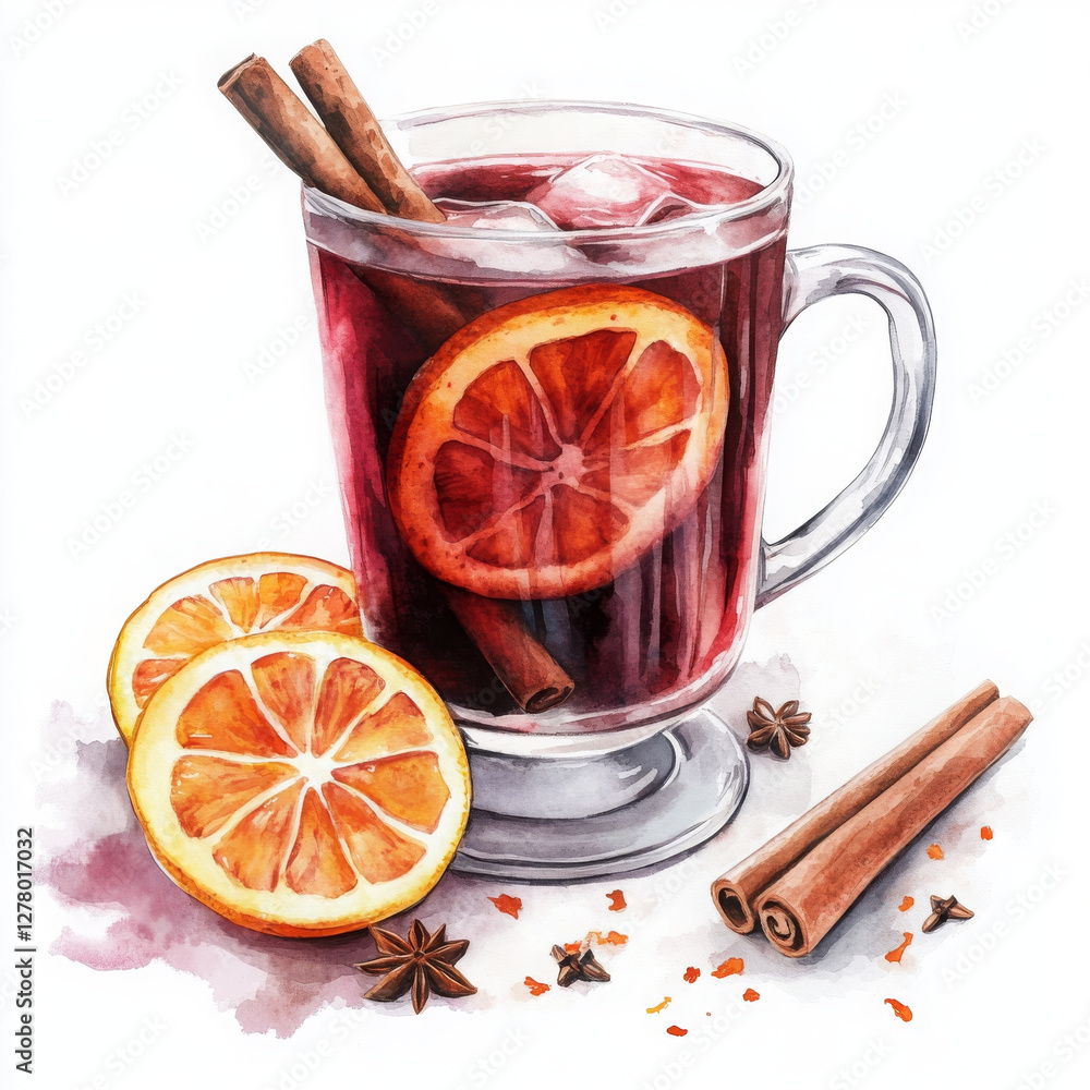 Mulled wine illustration evoking warm and inviting feeling in realistic boho style Mulled wine illustration evoking warm and inviting feeling in realistic boho style