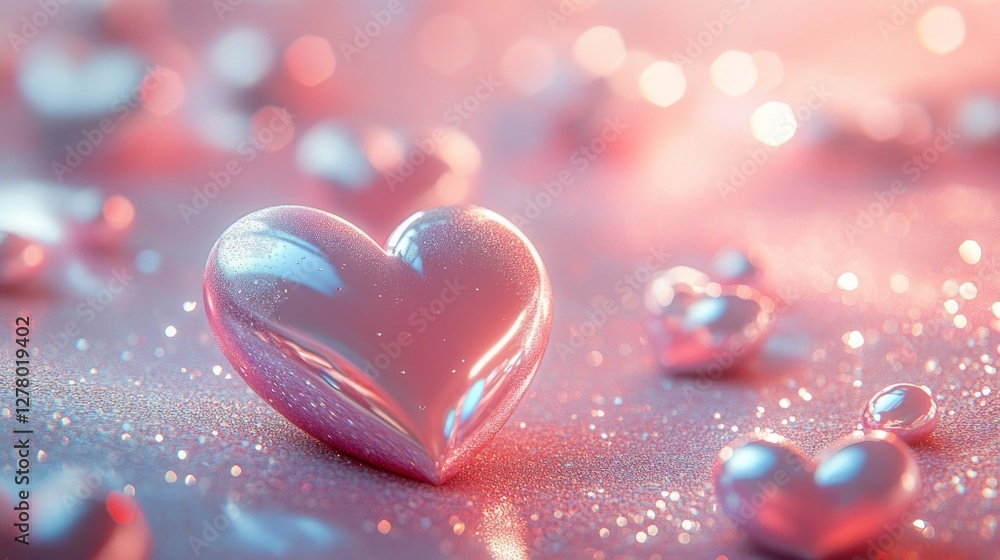 Fototapeta premium Pink Glitter Hearts Romantic Valentine's Day Background