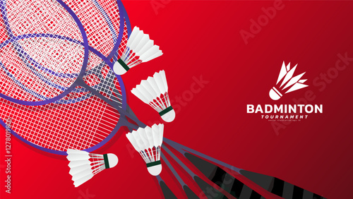 Badminton racket with white badminton shuttlecock background, badminton court indoor badminton sports wallpaper with copy space , illustration Vector EPS 10