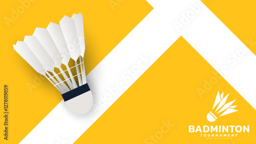 Badminton racket with white badminton shuttlecock background, badminton court indoor badminton sports wallpaper with copy space , illustration Vector EPS 10