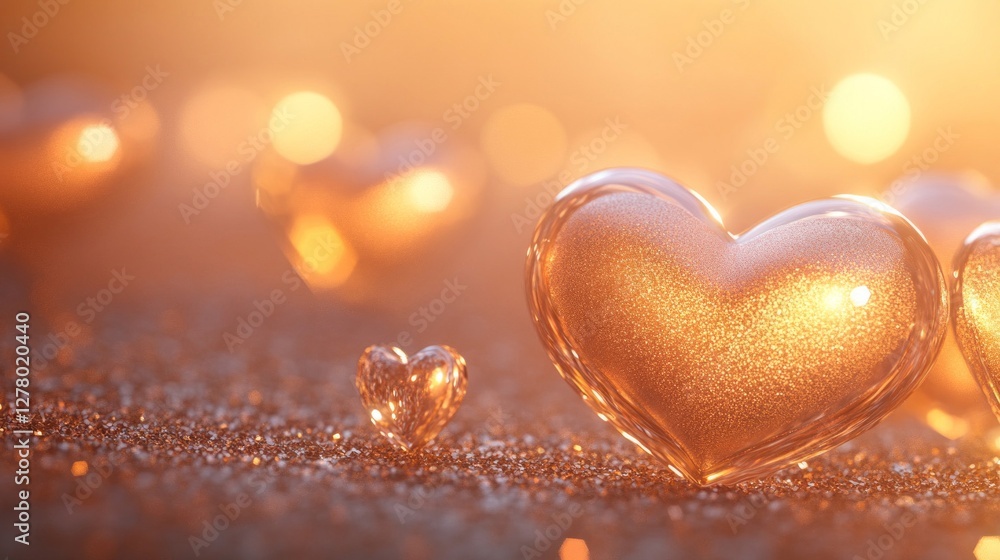 Fototapeta premium Golden Hearts Sparkling with Warm Light