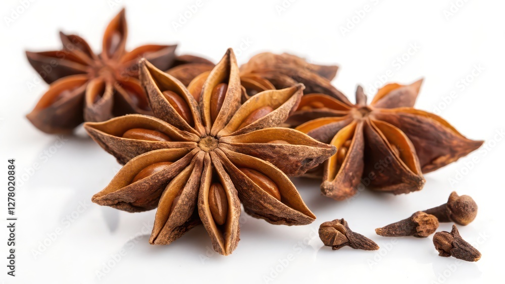 Star Anise and Cloves on White Background Star Anise and Cloves on White Background
