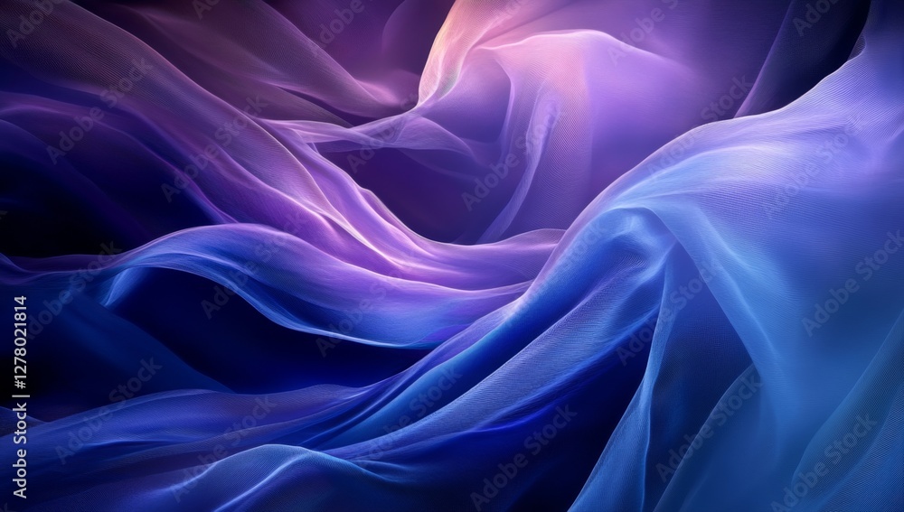 Obraz premium Flowing purple blue fabric, dark background, textile design