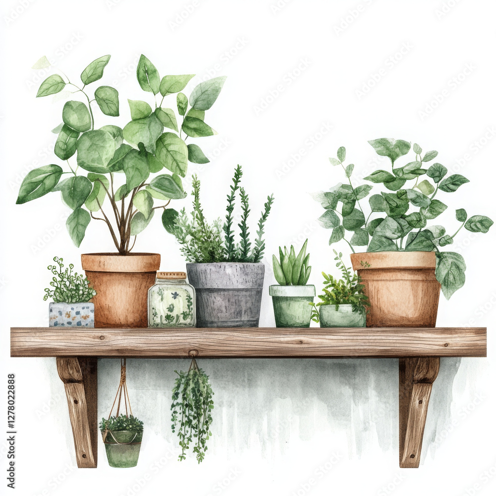 Fototapeta premium Boho plants on shelf feel fresh and natural, brings calm and happy mood