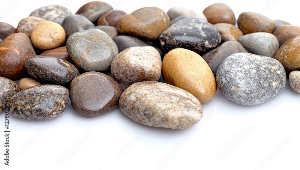 Assorted smooth stones on white background Assorted smooth stones on white background