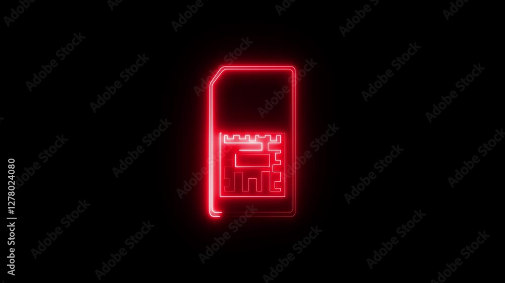neon glowing Sim icon animation on black background. Digital sim toolkit sign animation. mobile sim card Subscriber Identity Module neon glowing Sim icon animation on black background. Digital sim toolkit sign animation. mobile sim card Subscriber Identity Module