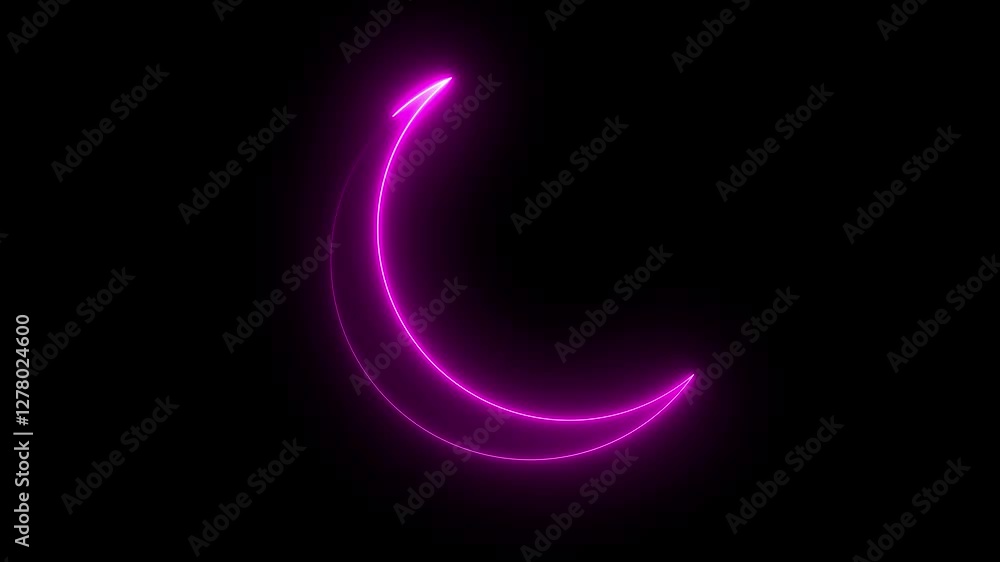 Glowing neon first moon icon animation on black background. Neon Crescent moon icon on black background Glowing neon first moon icon animation on black background. Neon Crescent moon icon on black background