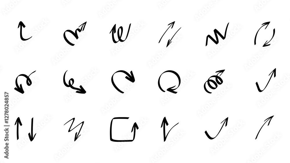 Set arrows different handwritten, line art style ,Hand drawn design elements , Flat Modern design, isolated on white background, illustration vector EPS 10 Set arrows different handwritten, line art style ,Hand drawn design elements , Flat Modern design, isolated on white background, illustration vector EPS 10