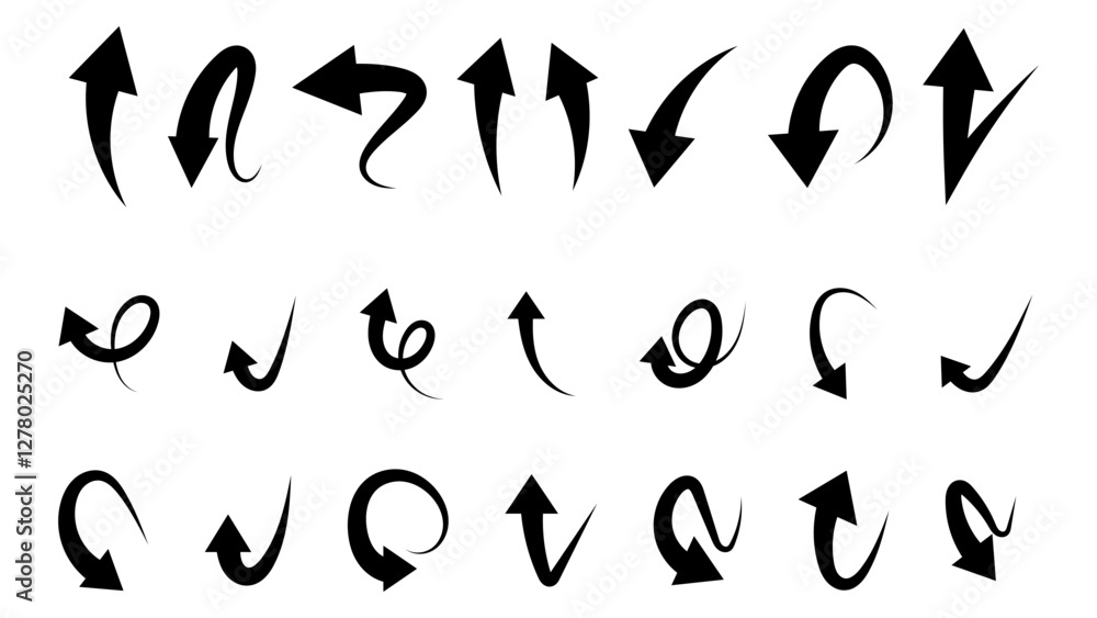 Set arrows different handwritten, line art style ,Hand drawn design elements , Flat Modern design, isolated on white background, illustration vector EPS 10 Set arrows different handwritten, line art style ,Hand drawn design elements , Flat Modern design, isolated on white background, illustration vector EPS 10
